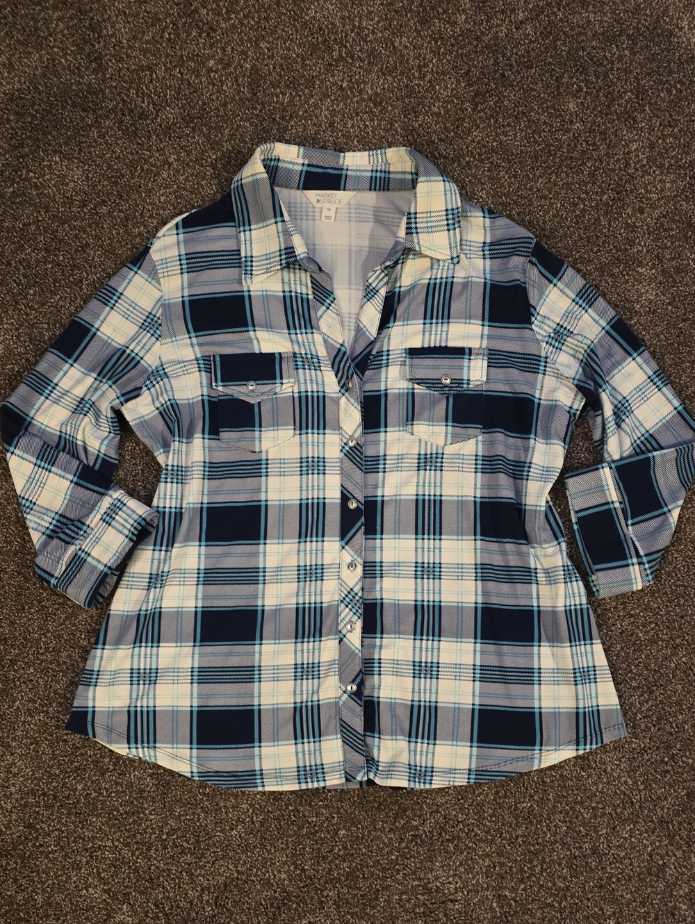 Market & Spruce Blue and White Plaid Button-Down Shirt